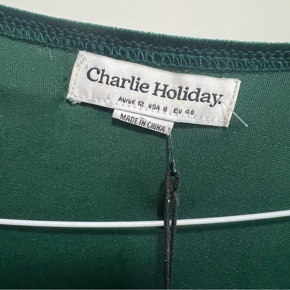 Charlie Holiday Izzy Velvet Wrap Dress, New with Tags, Emerald Green - Picture 9 of 9